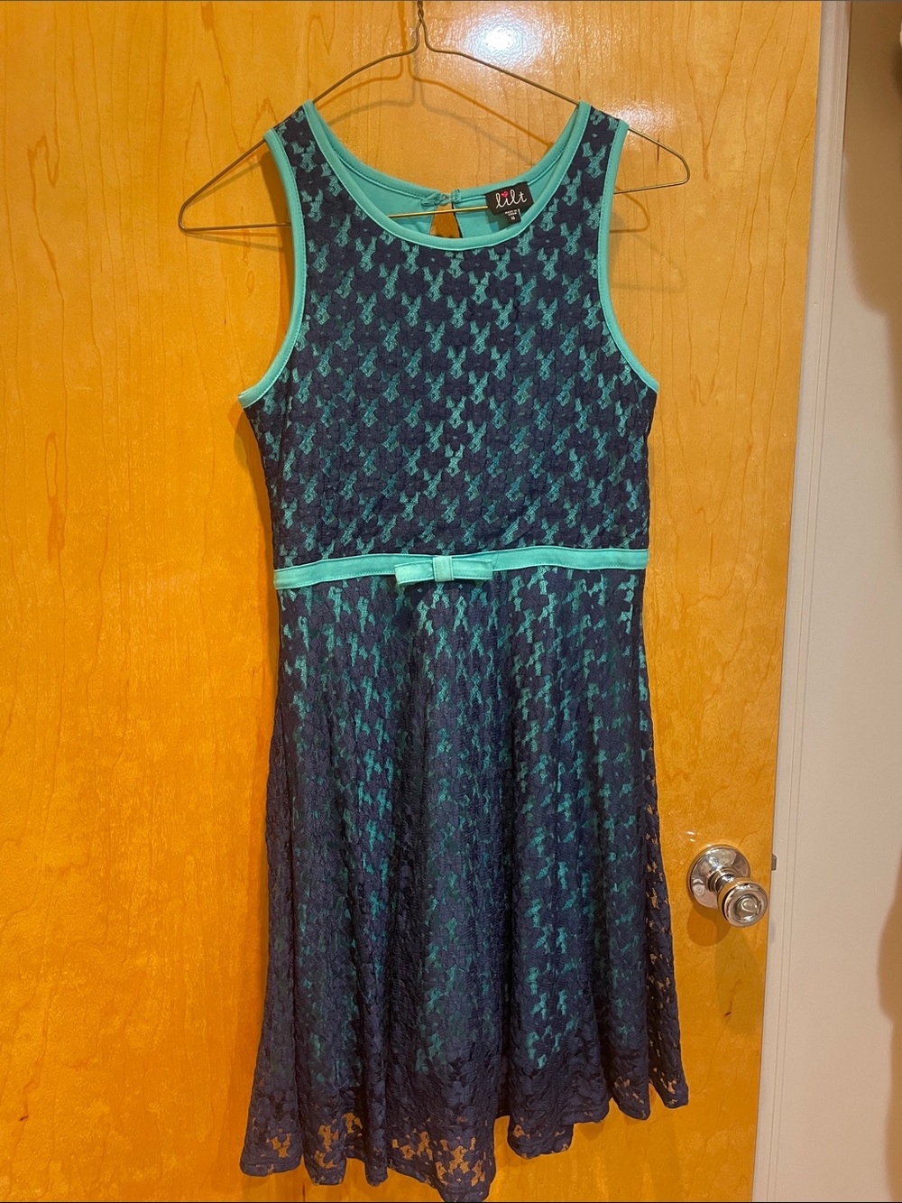 lilt Navy Dress with Teal Trim and Waist Bow
